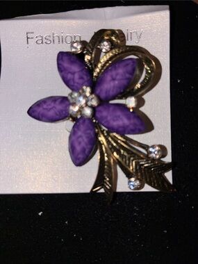 Fashion Jewelry Purple Floral Rhinestone Brooch Pin